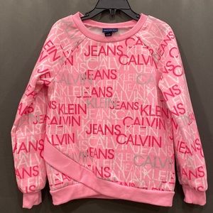 Calvin Klein Girls pink and white sweatshirt size 6